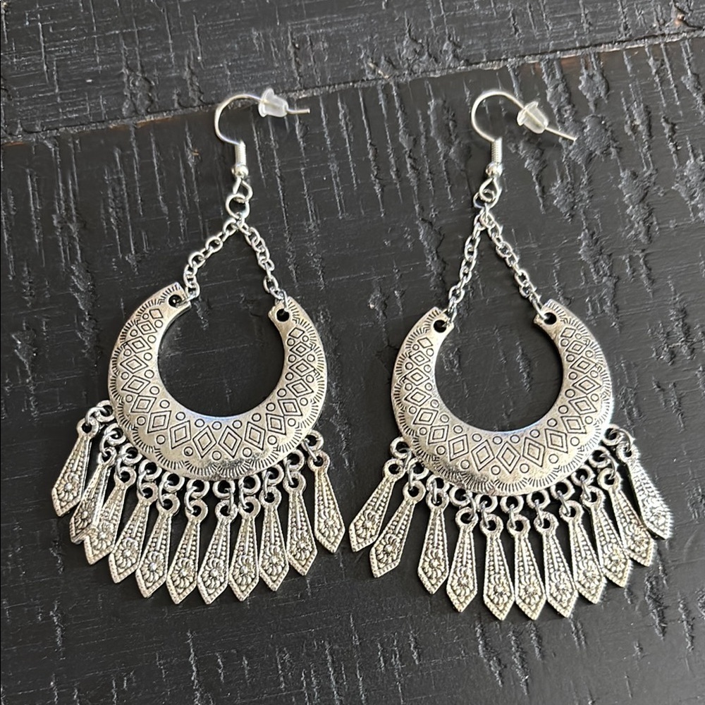 Elegant Silver Dangle Boho Chandelier Earrings